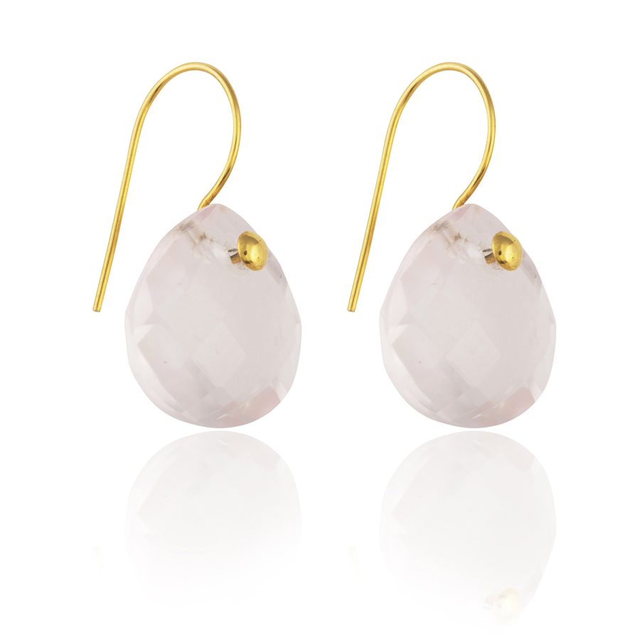 Simple 18kt Gold & Rose Quartz Drop Earrings