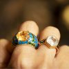 15th Century Inspired Enamel & Citrine Ring with Lotus Leaf Detail - Image 2