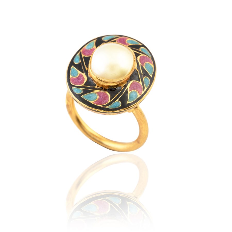 15th Century Inspired Pearl & Enamel Ring