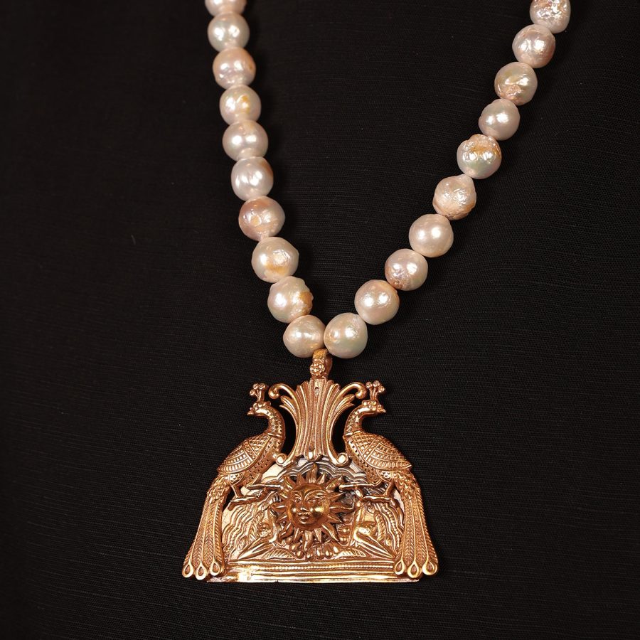 Heritage Amulet Pearl Necklace (Sun God & Peacocks)