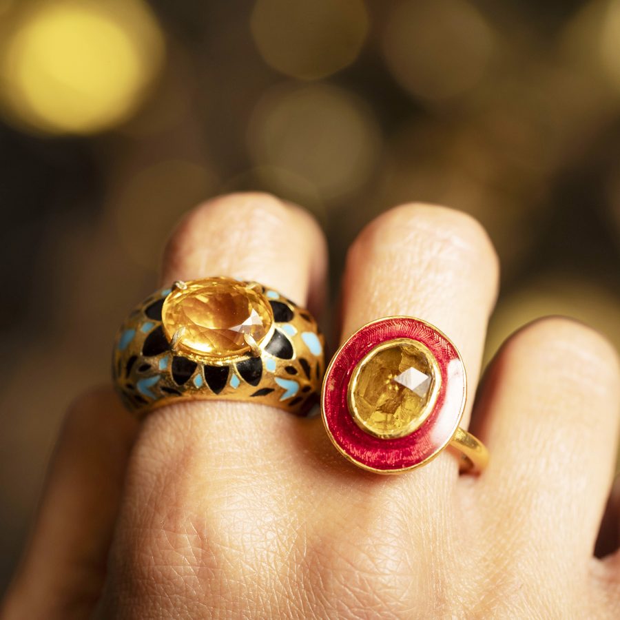 15th Century Inspired Enamel & Citrine Ring (Black & Blue colour way) - Image 3