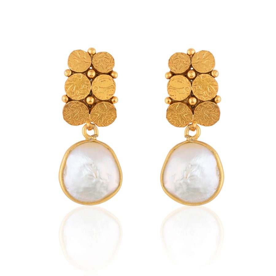 Gold Ball Heritage Baroque Pearl Drop Earrings