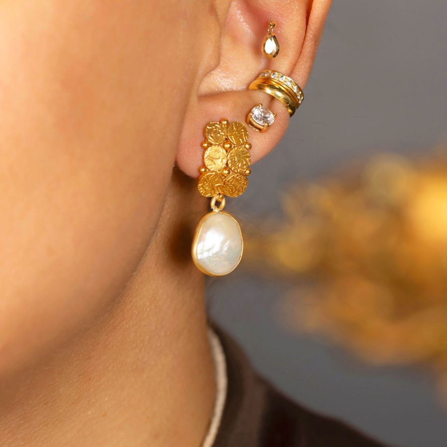 Gold Ball Heritage Baroque Pearl Drop Earrings