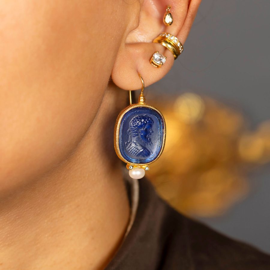 Heritage Detailed Blue Intaglio Drop Earrings - Image 2