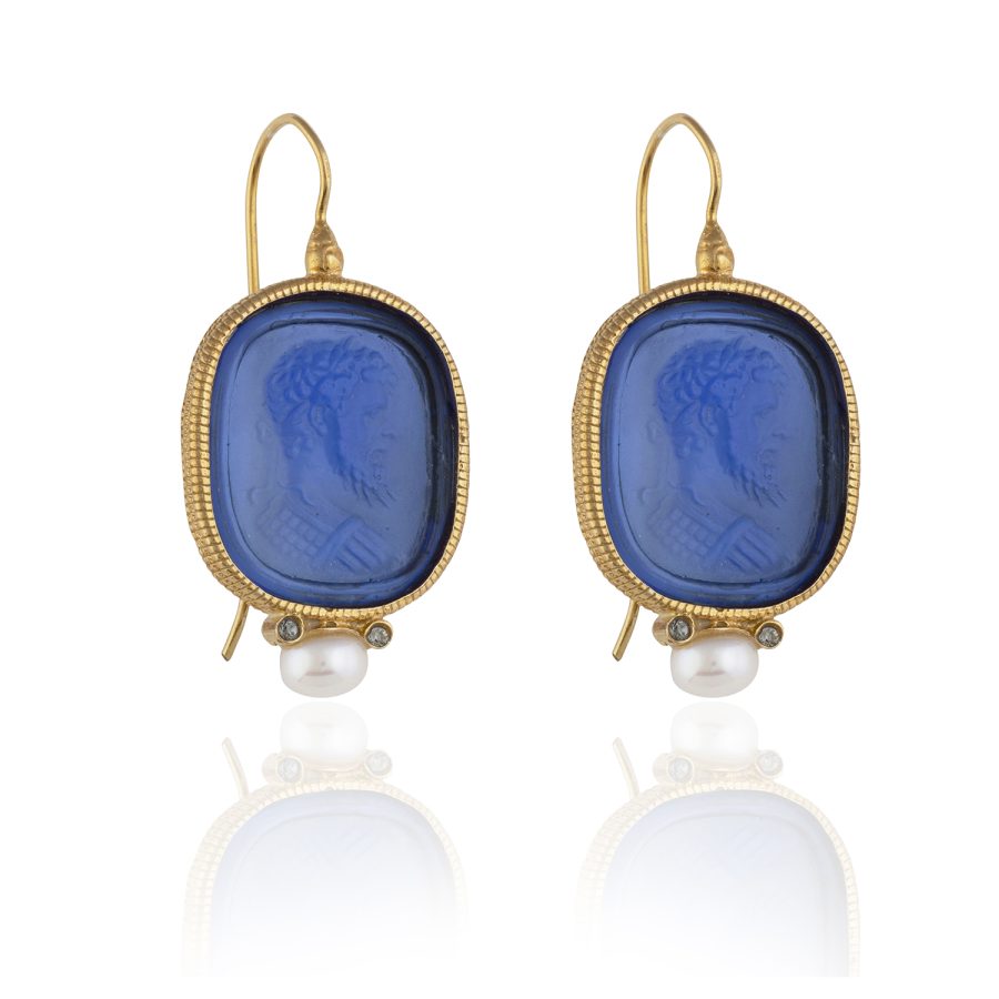 Heritage Detailed Blue Intaglio Drop Earrings