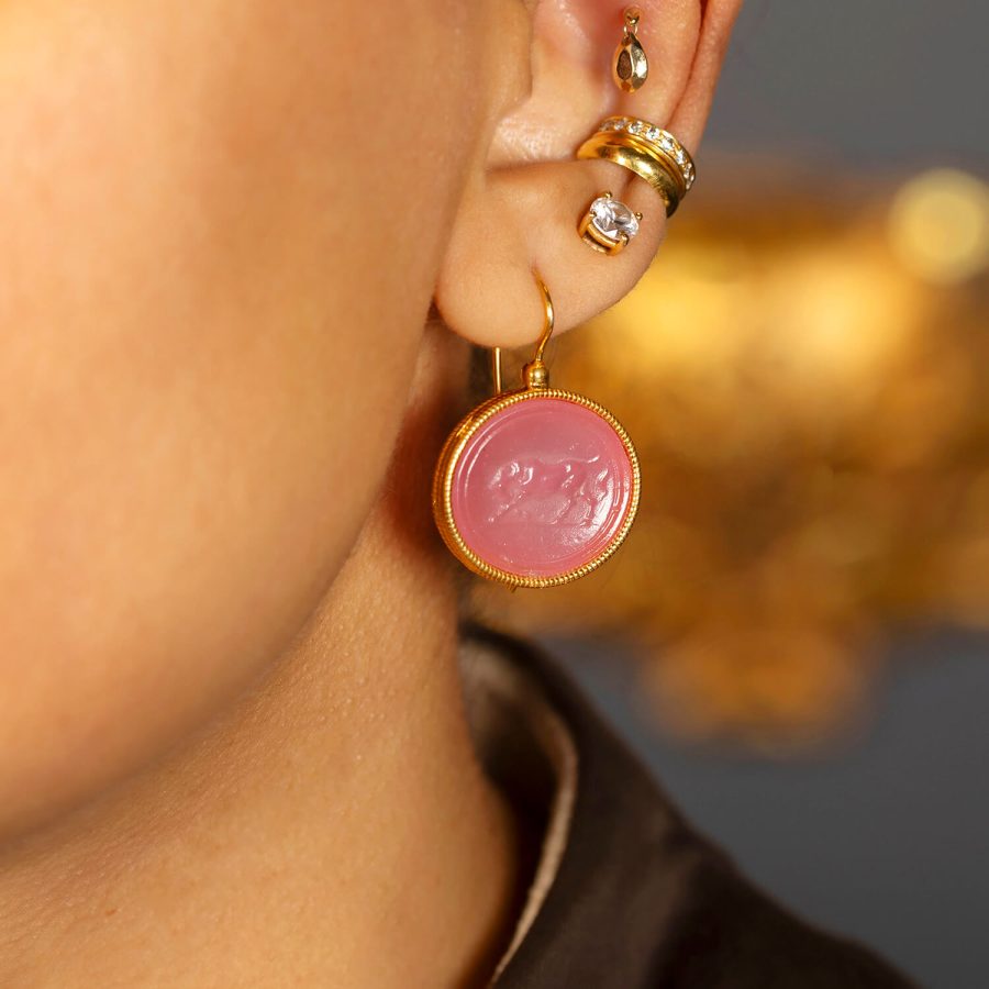 Heritage Pink Intaglio Earrings