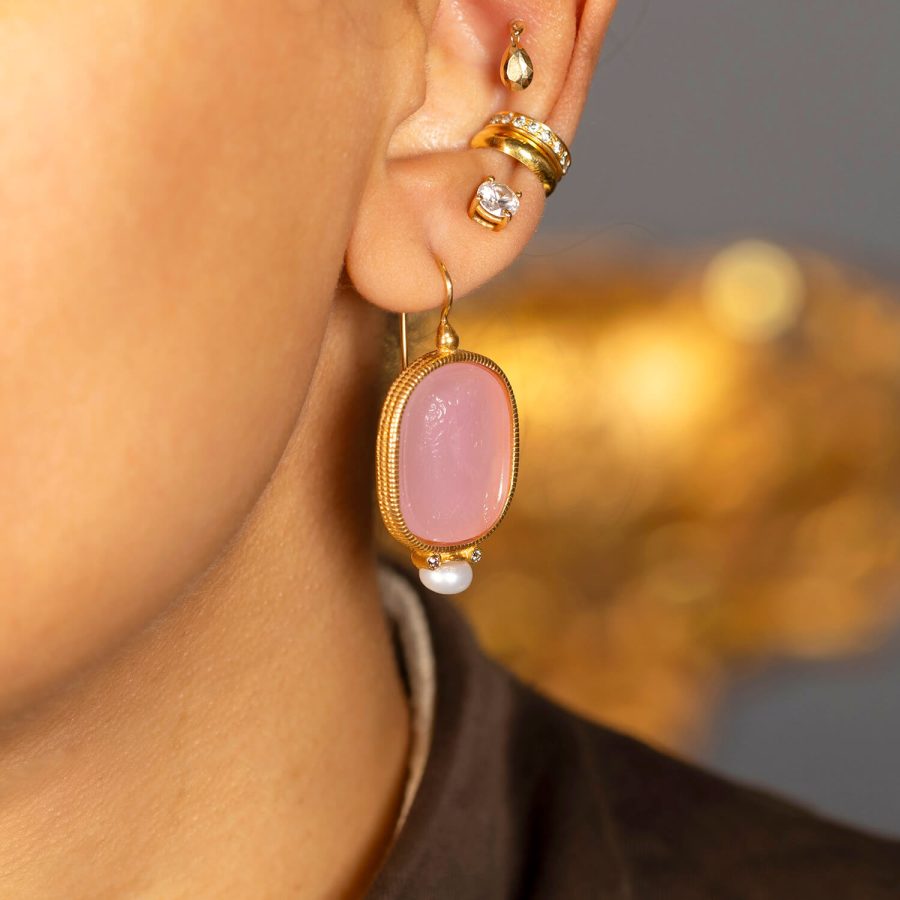 Heritage Pink Intaglio Earring with Pearl Detailing