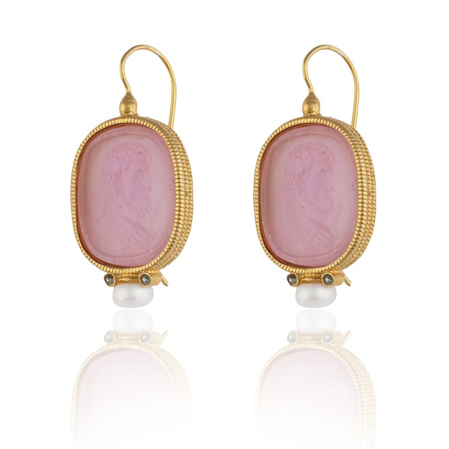 Heritage Pink Intaglio Earring with Pearl Detailing