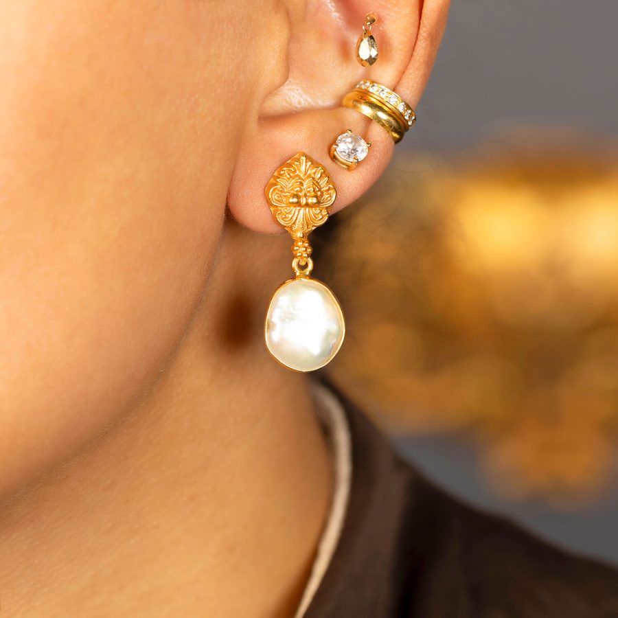 Sun God Baroque Pearl Drop Earrings