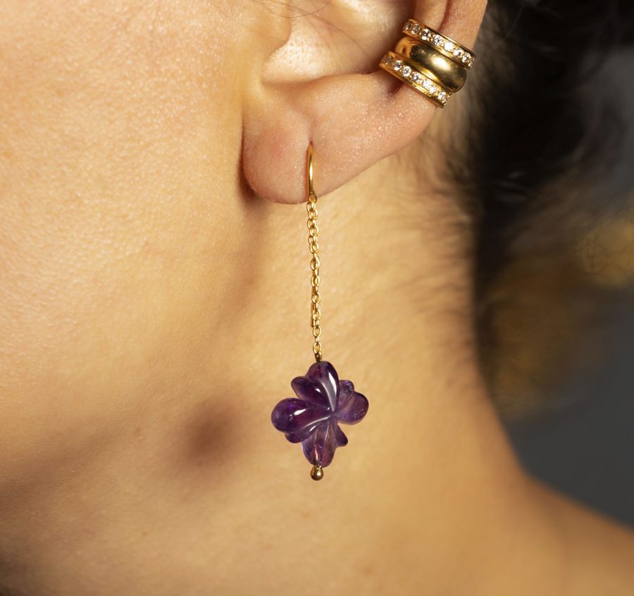 Simple Carved Purple Amethyst Slider Earrings