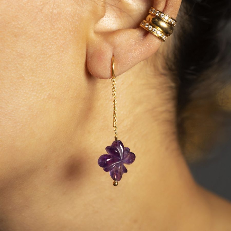 Simple Carved Purple Amethyst Slider Earrings