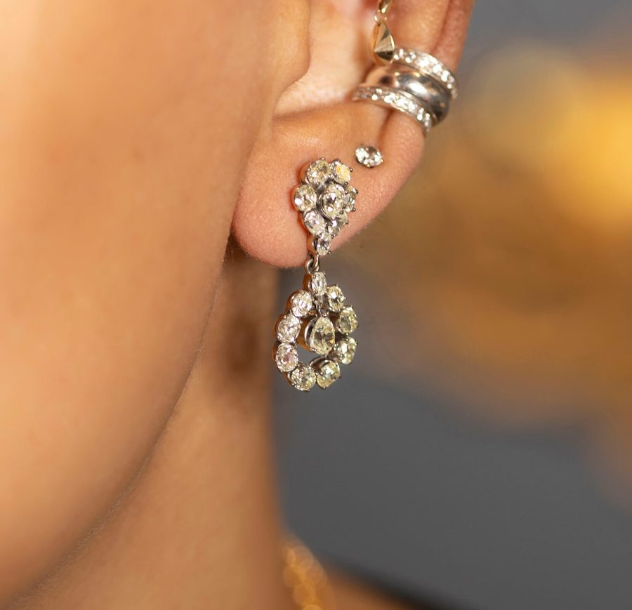 18kt Gold Heirloom Diamond Drop Earrings - Image 2