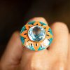 Topaz Orange & Blue Enamel Ring - Image 2