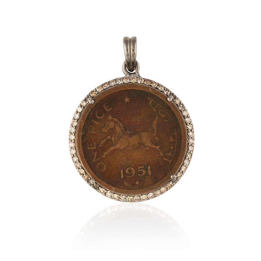 Antique Coin & Diamond Charm Pendant