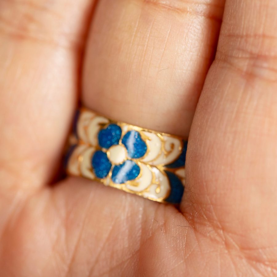 Geometric Enamel Detail Topaz Ring