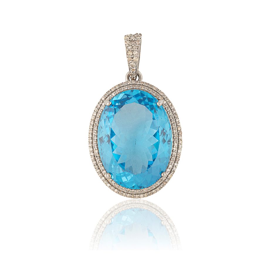 Blue Topaz and Diamond Charm Pendant