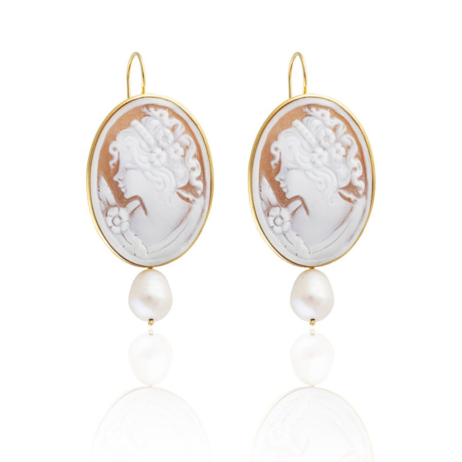 Cameo Face Earrings with Pearls