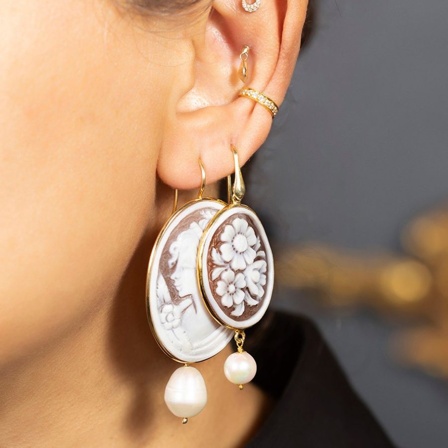 Cameo Face Earrings with Pearls