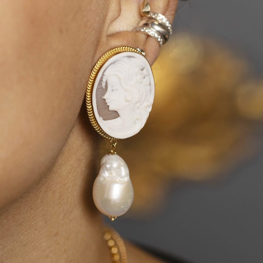 Cameo Face Earrings with Pearls