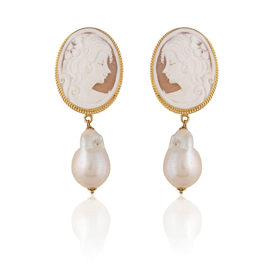 Cameo Face Earrings with Pearls