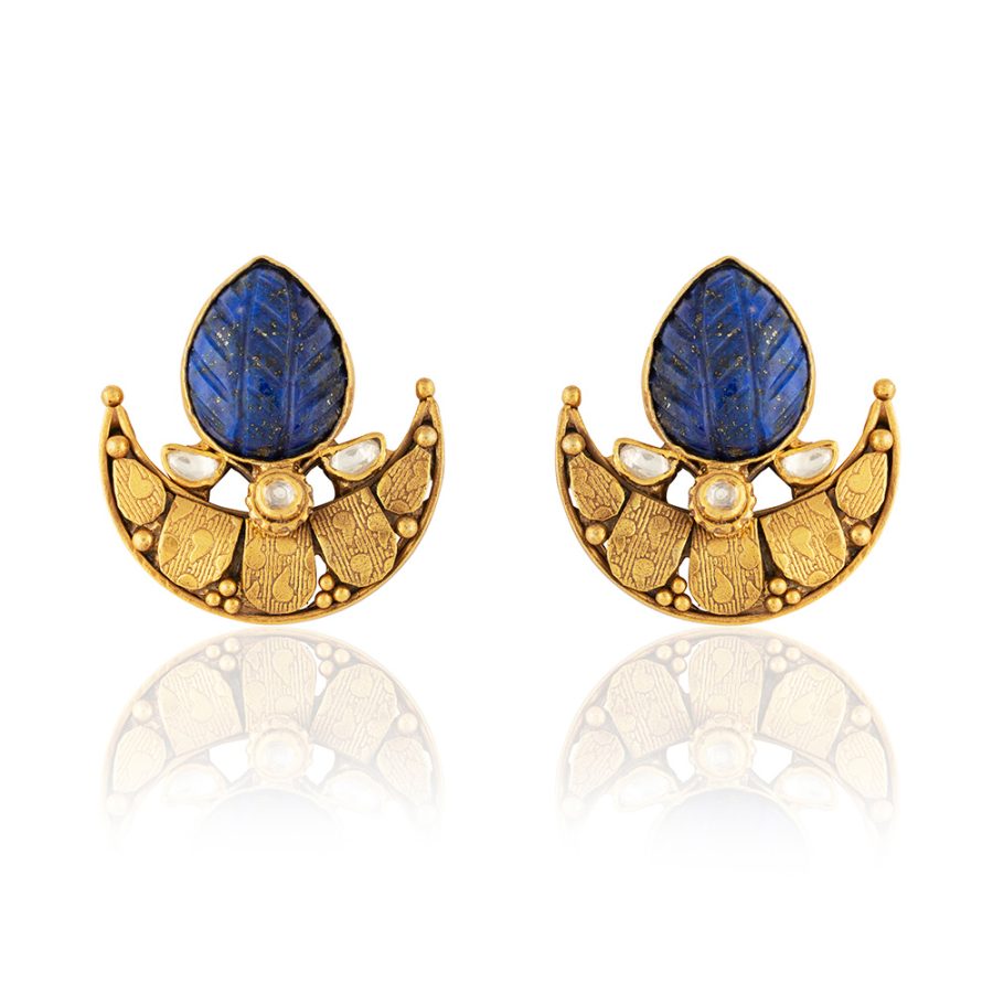 Carved Blue Lapis Half Moon Heritage Earrings