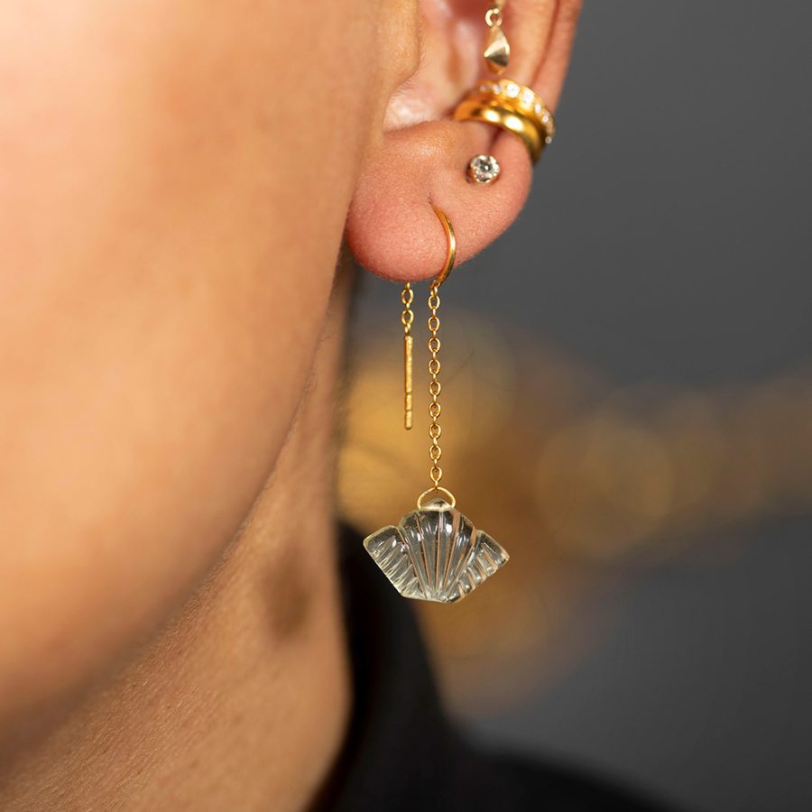 Carved Lemon Quartz Slider Earrings
