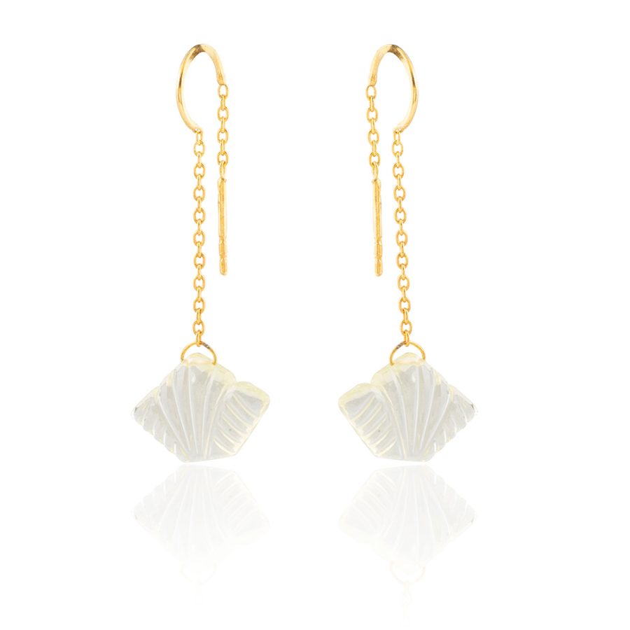 Carved Lemon Quartz Slider Earrings
