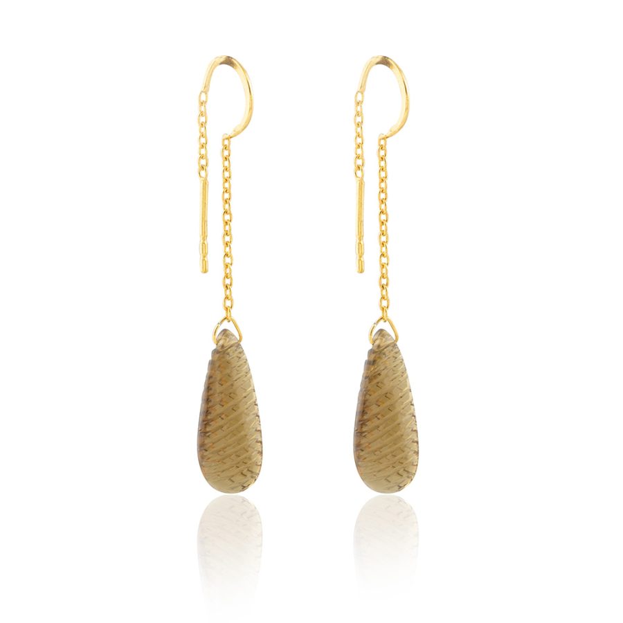 Carved Olive Quartz Slider Earrings