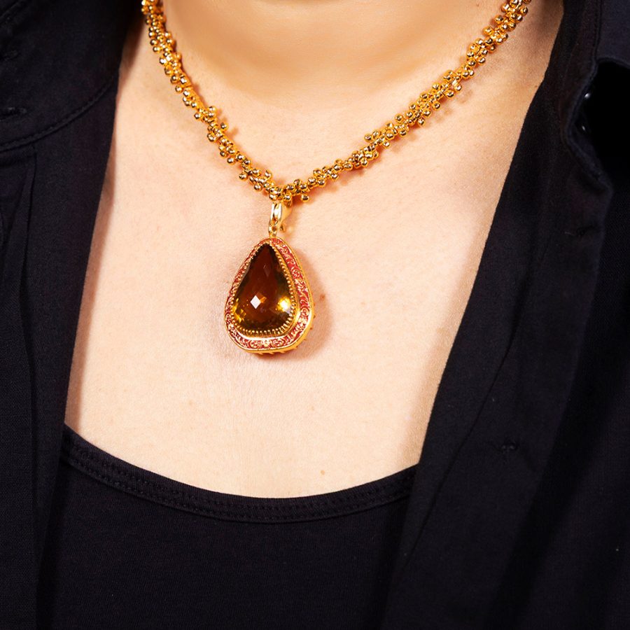 Champagne Quartz & Enamel Pendant