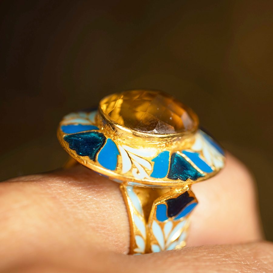 Shades of Blue Citrine Enamel Ring