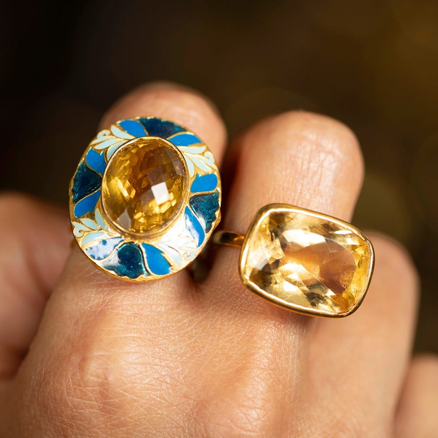 Shades of Blue Citrine Enamel Ring - Image 3