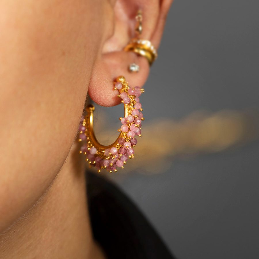 Pink Tourmaline Hoop Earrings
