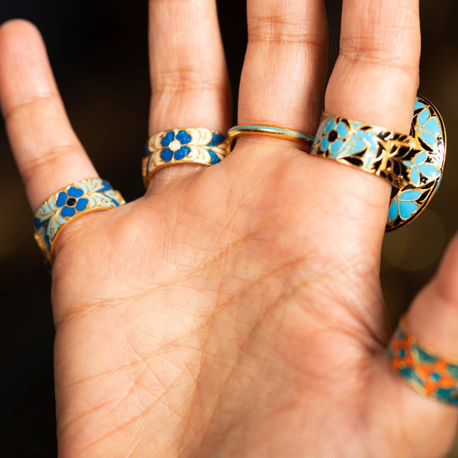 Turquoise Blue & Black Enamel Ring - Image 5