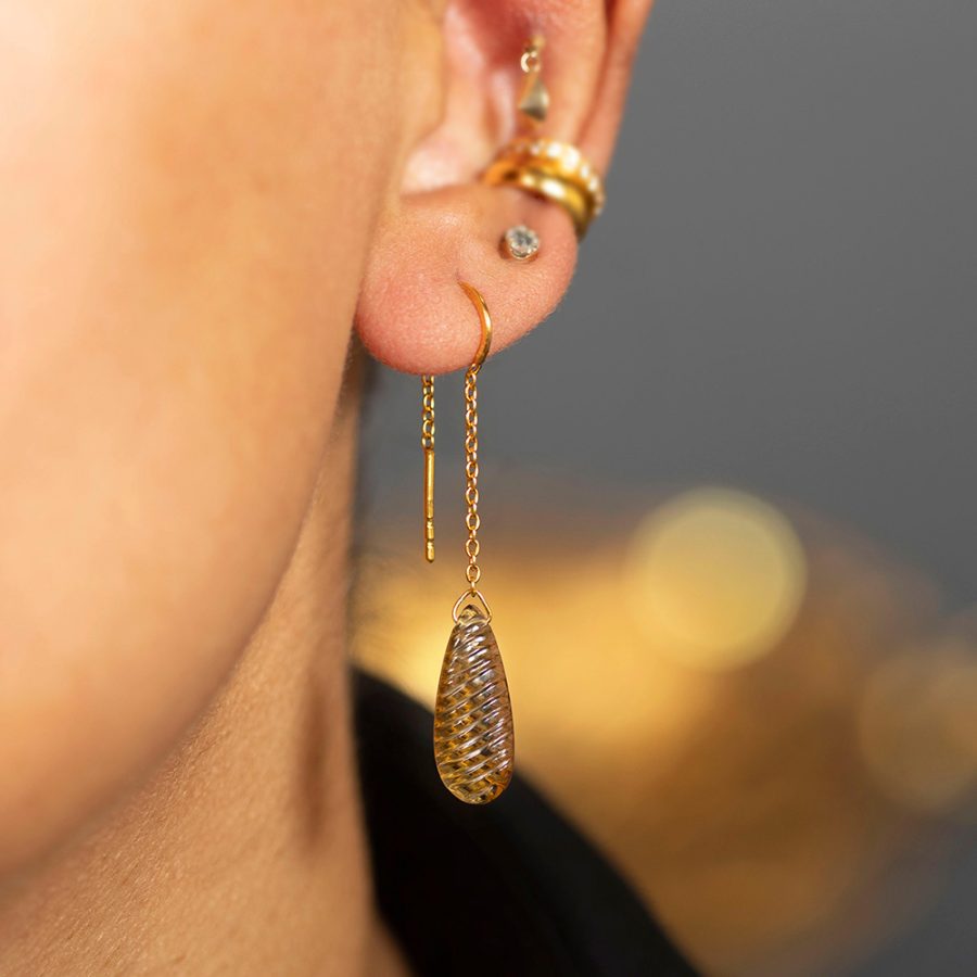 Carved Olive Quartz Slider Earrings