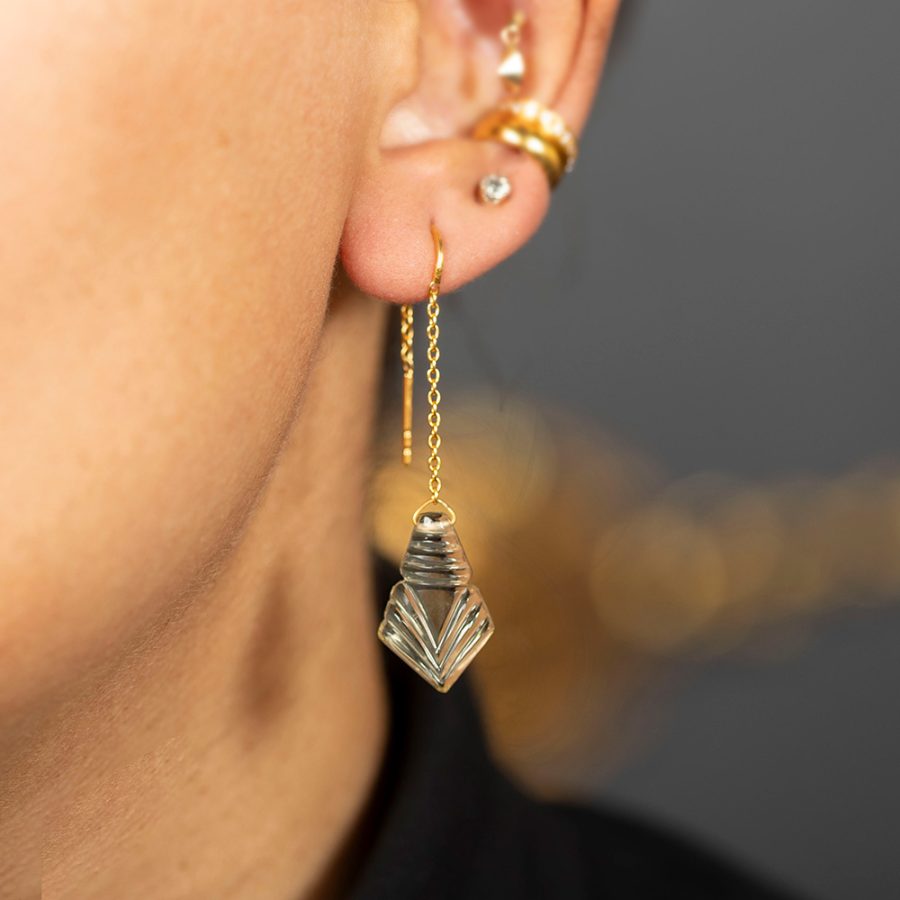 Art Deco Carved Quartz Slider Earrings