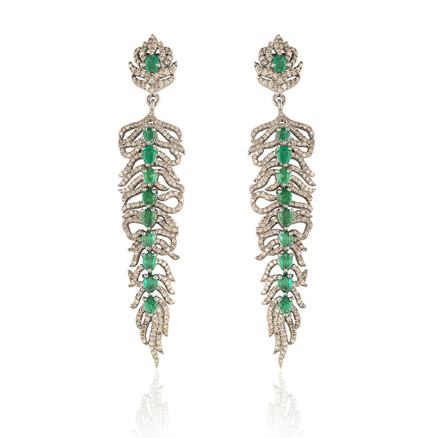 Emerald & Diamond Articulated Leaf Earring