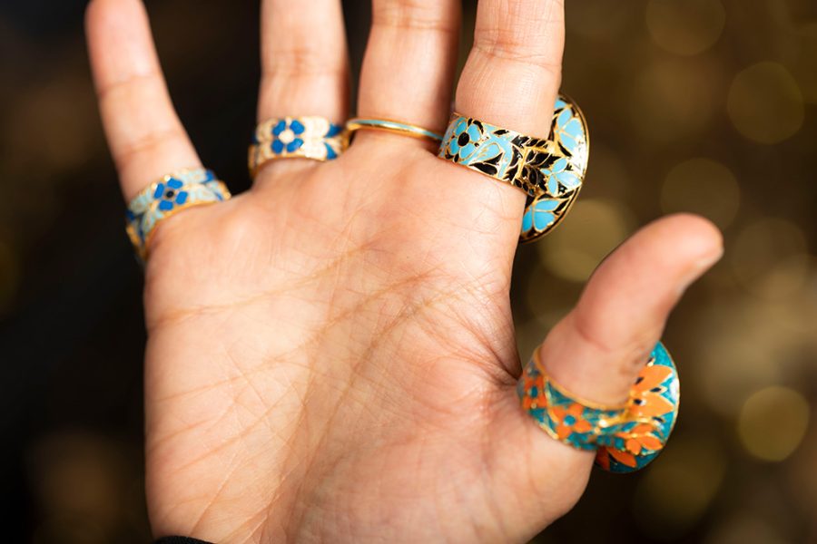 Topaz Orange & Blue Enamel Ring - Image 3