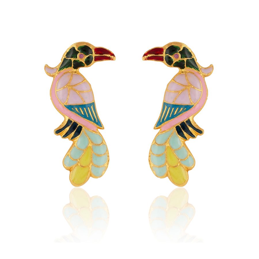 Enamel Parrot Stud Earrings
