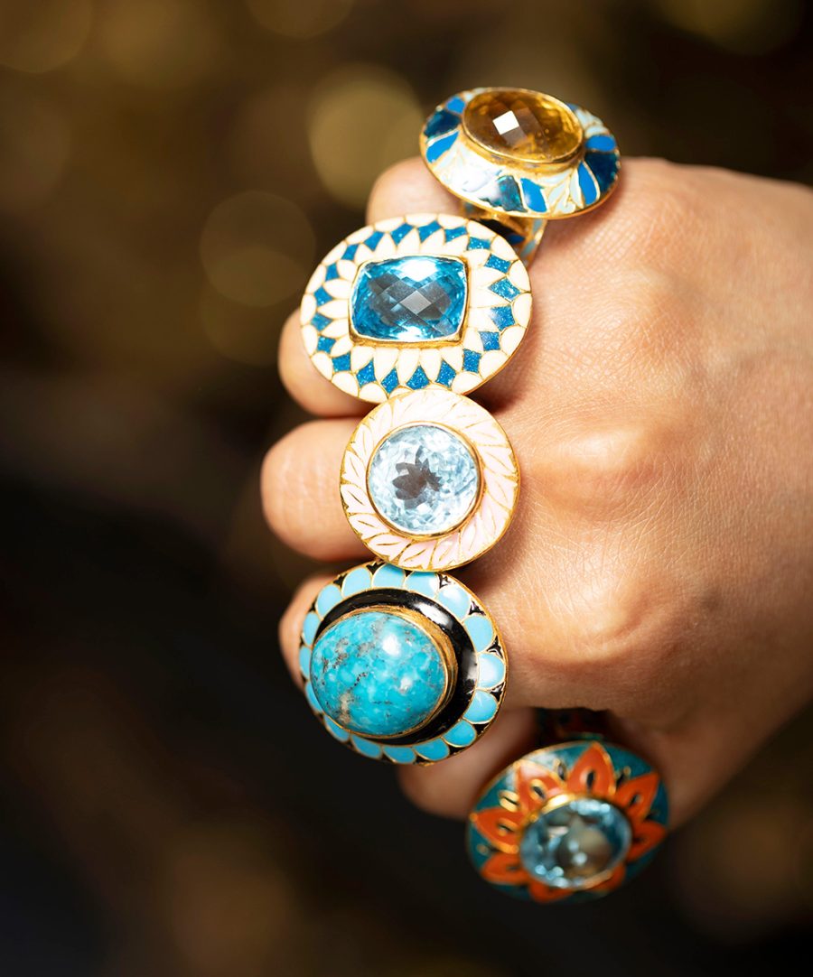 Shades of Blue Citrine Enamel Ring - Image 4