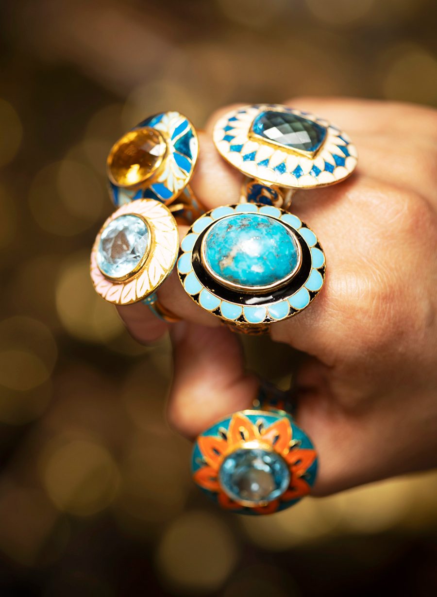 Turquoise Blue & Black Enamel Ring - Image 4