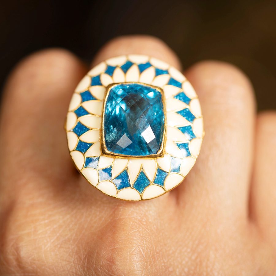 Geometric Enamel Detail Topaz Ring - Image 6