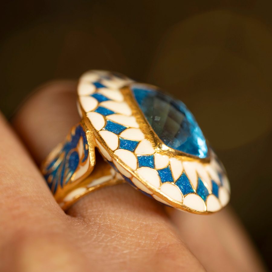 Geometric Enamel Detail Topaz Ring - Image 5