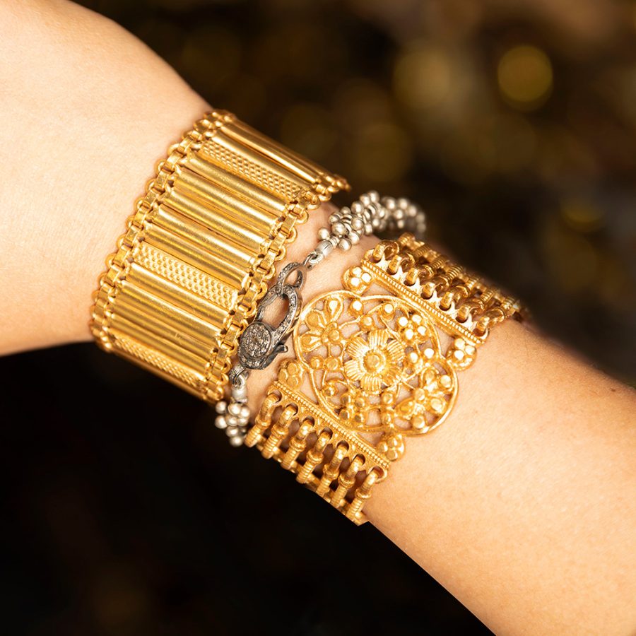 Granulated Silver Bracelet with Diamond Detailed Clasps