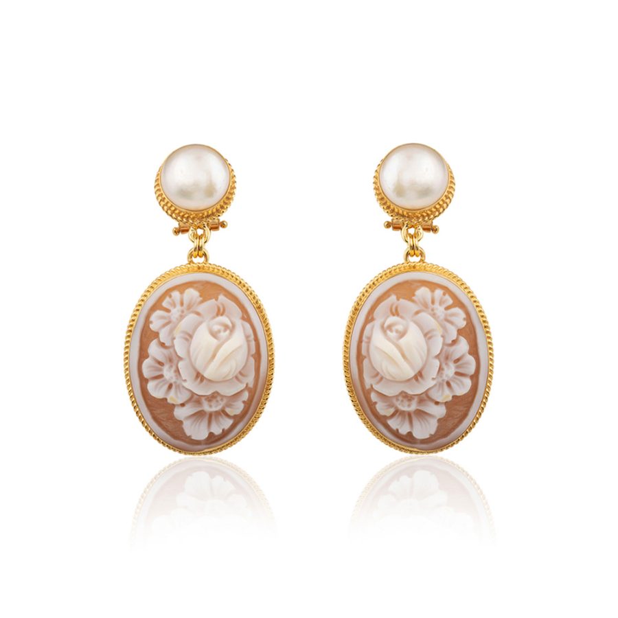 Pearl Rose Detailed Cameo Drop Earrings