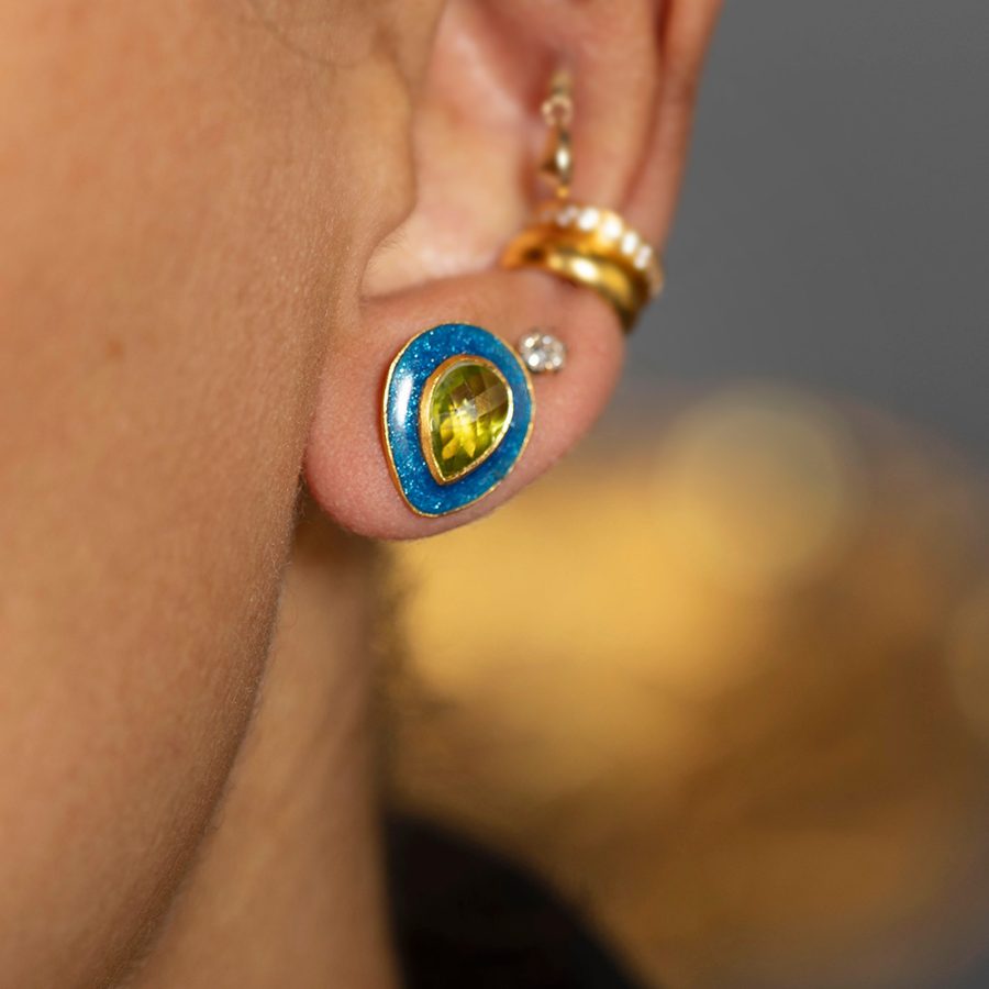 Peridot & Jodhpur Blue Enamel Stud Earrings