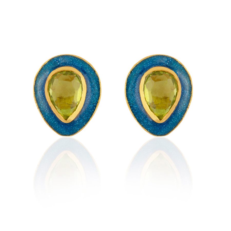 Peridot & Jodhpur Blue Enamel Stud Earrings
