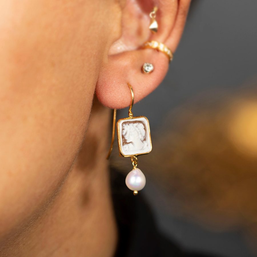 Pretty Cameo Pearl Drop Earrings