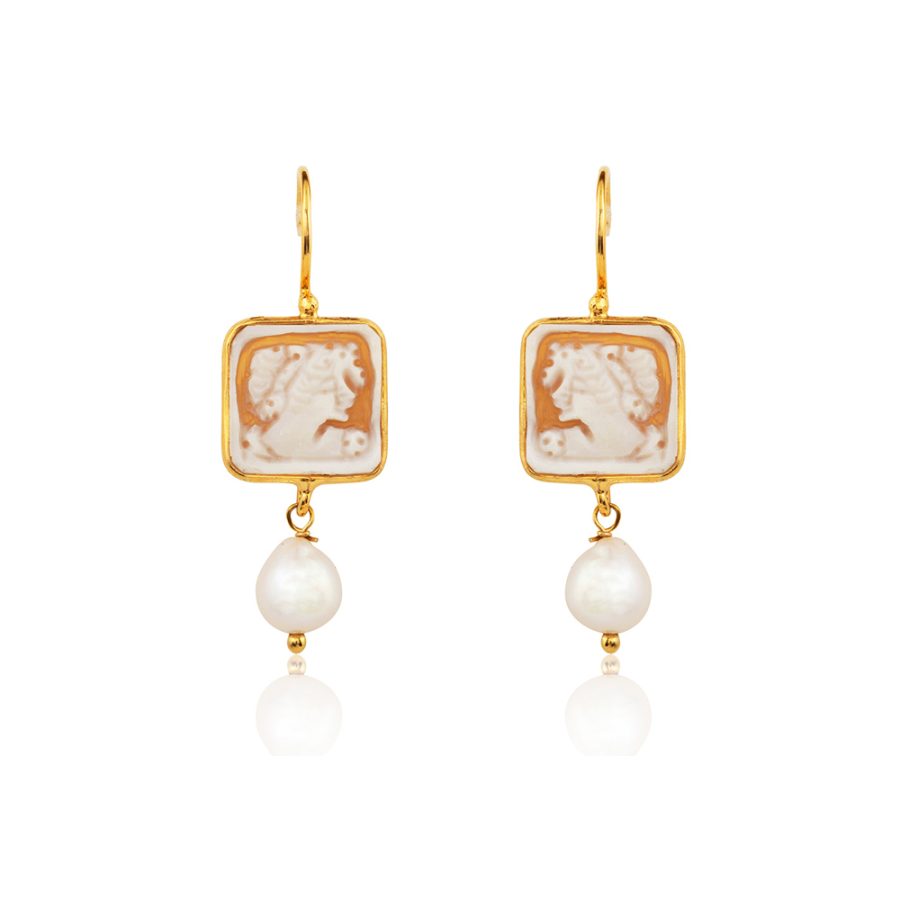 Pretty Cameo Pearl Drop Earrings