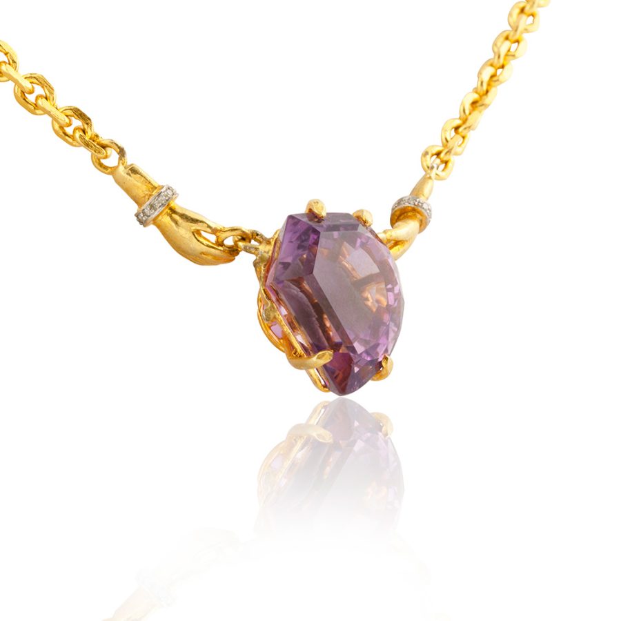 Purple Amethyst & Diamond Kind Hands Necklace