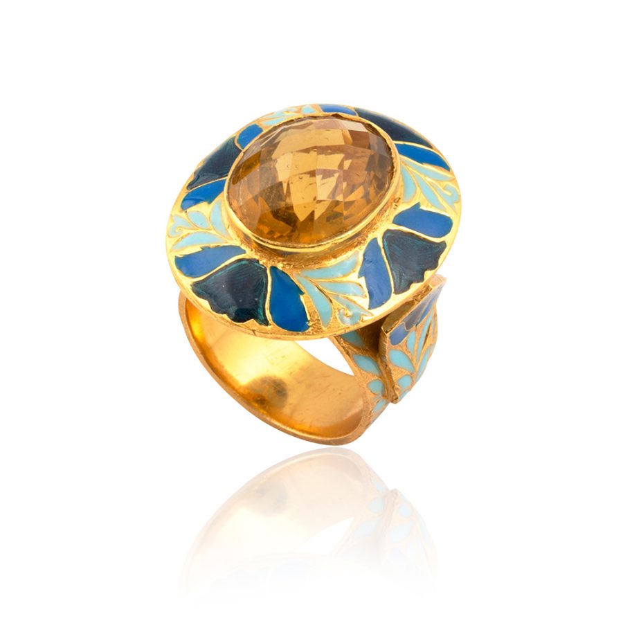 Shades of Blue Citrine Enamel Ring